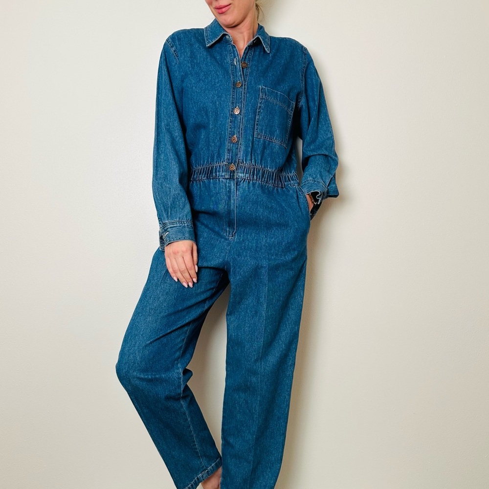 Vintage Saint Germain Denim Jumpsuit Long Sleeve 80’s